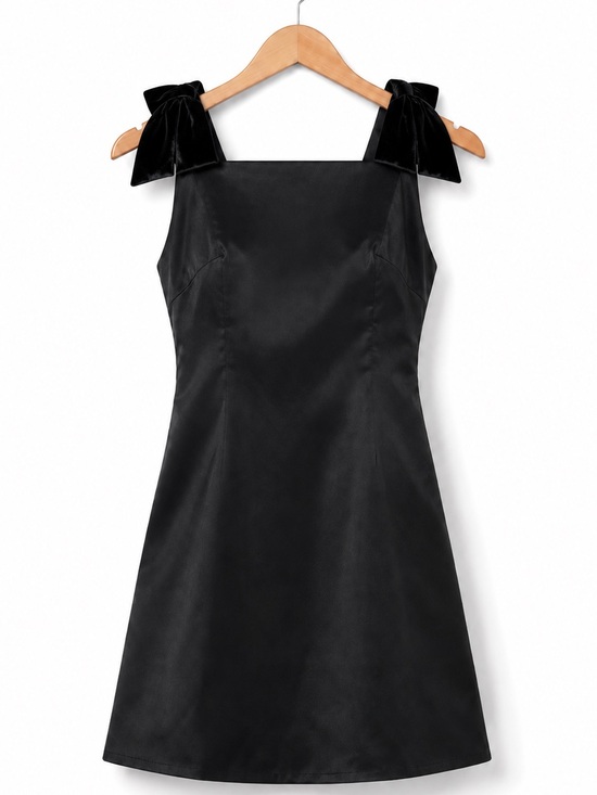 French Connection Dresses & Skirts - French Connection Black Bow Strap Mini Dress A-Line Satin Look Size 2